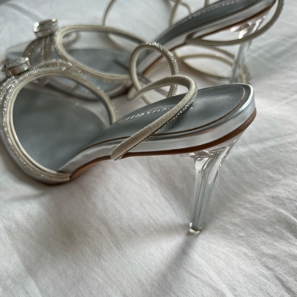 Brand new Ella Double Bow Clear Glass Slippers with Crystal Ankle Tie - Picture 9 of 9